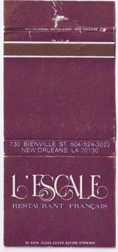 Matchbook Cover L'Escale Restaurant Francais New Orleans Lousiiana