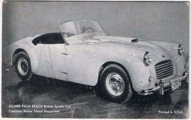 Allard Advertising Card Allard Palm Beach British Sports Car Arcade Card