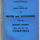Massey Harris Combine 70 80 90 Motor & Accessories Illustrated Repair Parts List