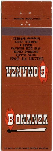 Ohio Matchbook Cover Fairfield Bonanza Sirloin Pit No. 961