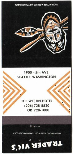 Washington Matchbook Cover Trader Vic's Seattle Westin Hotel