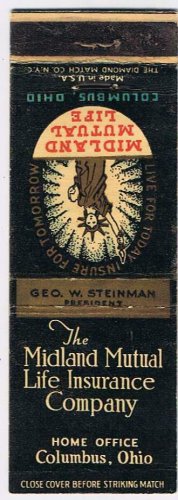 Matchbook Cover Midland Mutual Life Insurance Company Columbus Ohio
