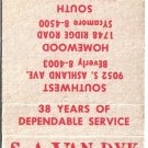 Illinois Matchbook Cover Oak Brook S A Van Dyk Real Estate Insurance Superior