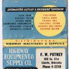 Matchbook Cover Highway Equipment & Safety FW Putney Lincoln Nebraska