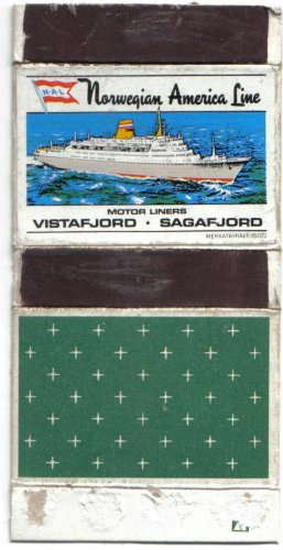 Matchbook Cover Norwegian America Line Vistafjord Sagafjord Flattened Box