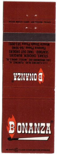 Alabama Matchbook Cover Florence Muscle Shoals Bonanza Sirloin Pit