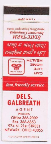 Matchbook Cover Del S Galbreath Newark Ohio State Farm Insurance