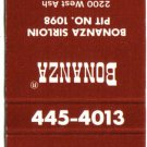 Missouri Matchbook Cover Columbia Bonanza Sirloin Pit 1098 Restaurant