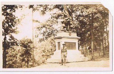 Antique Photo WW2 Era Soldier By Monument