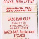 Advertising Matchbook Cover Valley View Texaco Andover NB Gazo Bar Ville Degelis