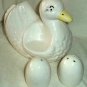 Ceramic Duck & Eggs Salt & Pepper Shakers Napkin Holder On Tail