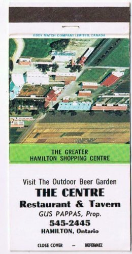 Matchbook Cover Centre Restaurant & Tavern Farms Hamilton Ontario