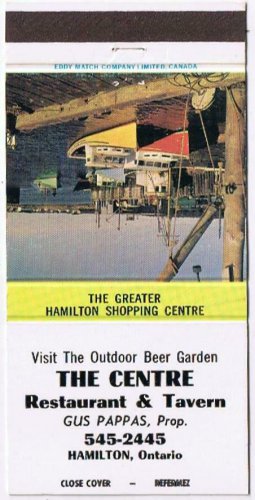 Matchbook Cover The Centre Restaurant & Tavern Boats At Dock Hamilton Ontario