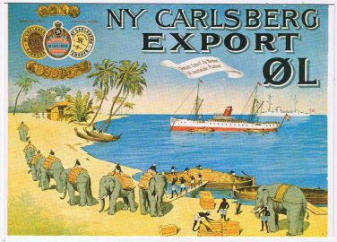 Postcard NY Carlsberg Export Ol Elephants Loading Boats Good Old Days