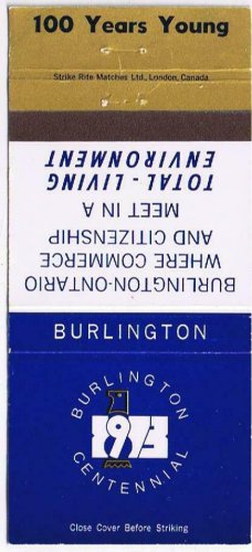 Matchbook Cover Burlington Ontario Centennial 1973
