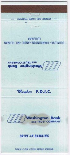 Matchbook Cover Washington Bank & Trust Louisiana Drive In