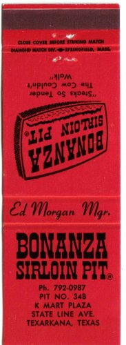 Texas Matchbook Cover Texarkana Bonanza Sirloin Pit K Mart Plaza