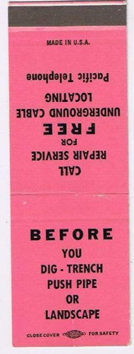 Matchbook Cover Free Underground Cable Locating Pacific Telephone