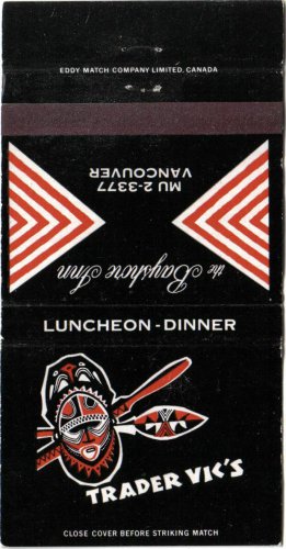 British Columbia Matchbook Cover Trader Vic's Vancouver Bayshore Inn