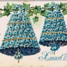 Holiday Postcard Embossed Christmas Xmas Wishes Forget Me Not Bells Ivy