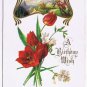 Greeting Postcard Embossed A Birthday Wish Red Flowers Country Scene