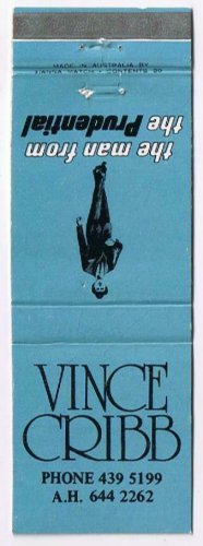 Matchbook Cover Vince Cribb Prudential Insurance Photo Back