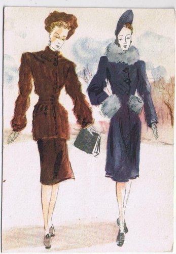 France Postcard Two Ladies Coats Models