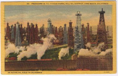 Postcard Active Oil Field Signal Hill Oil District Long Beach California