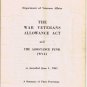 Canada War Veterans Allowance Act & Assistance Fund  1961