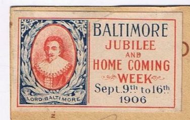 Baltimore Jubilee Home Coming Week Sept 9-16, 1906 on Postcard