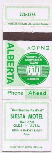 Matchbook Cover Siesta Motel Olds Alberta