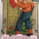 Vintage 3-D Fold Out Germany Valentines Day Card Boy Nailing Heart To Door