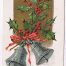 Holiday Postcard Embossed Best Christmas Wishes Mistletoe Bells