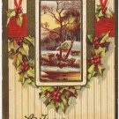 Holiday Postcard Embossed Joyous Christmastide Country Scene