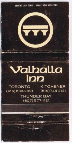 Advertising Matchbook Cover Valhalla Inn Toronto Kitchener Thunder Bay