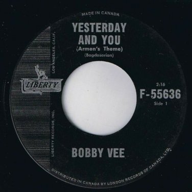 Bobby Vee Yesterday & You 45 rpm Never Love A Robin Canadian Pressing