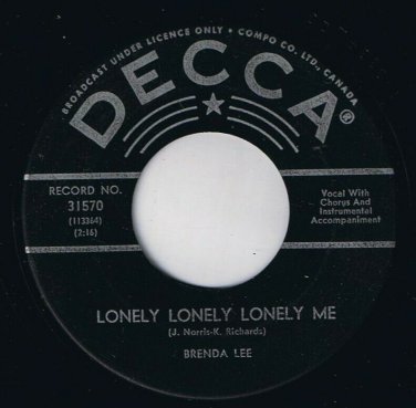 Brenda Lee As Usual 45 rpm Lonely Lonely Lonely Girl Canadian Pressing