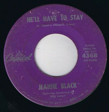 Jeanne Black He'll Have To Stay 45 rpm Under Your Spell Again Canadian Pressing