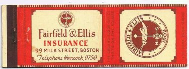 Matchbook Cover Fairfield & Ellis Insurance Boston MA