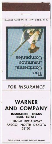 Matchbook Cover Warner & Company Fargo North Dakota Continental Insurance
