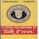 Matchbook Cover J R Tallman & Co Insurance Taunton Massachusetts