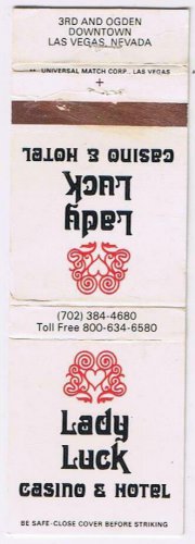 Matchbook Cover Lady Luck Casino & Hotel Las Vegas Nevada