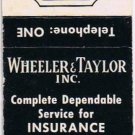Matchbook Cover Wheeler & Taylor Insurance Real Estate Great Barrington MA