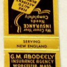 Matchbook Cover George M Abodeely Insurance Worcester Springfield Massachusetts