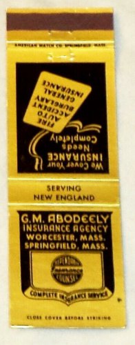 Matchbook Cover George M Abodeely Insurance Worcester Springfield Massachusetts