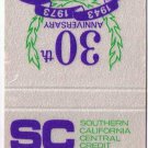 Matchbook Cover SCCCU Southern California Central Credit Union 30th Anniversary