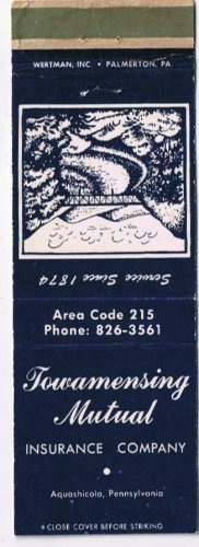 Matchbook Cover Towamensing Mutual Insurance Company Aquashicola PA