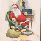 Christmas Card Santa Gramophone Feet On Pillow