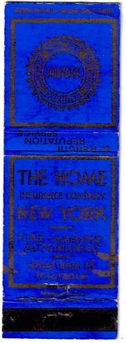 Matchbook Cover The Home Insurance Company New York Fire Marine Automobile