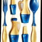 Hakusan Cream Blue Plastic Ceramic Salad Set  6 pc NIB